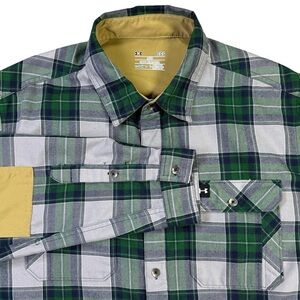 Under Armour Shirt Men’s Large Cold Gear Flannel Green Button Down Elbow Patches